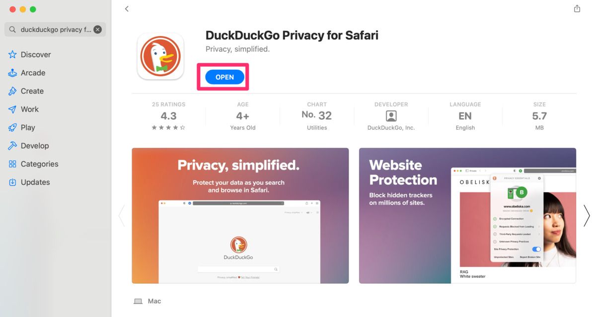 DuckDuckGo Privacy Essentials 安裝完成截圖