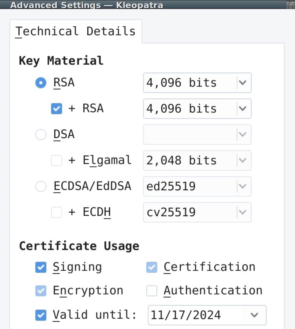 kleopatra technical details key