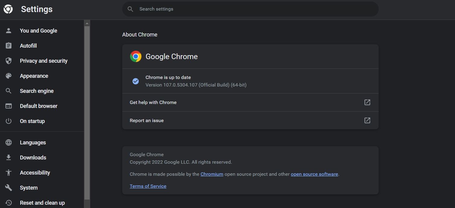 關於 Google Chrome 的頁面