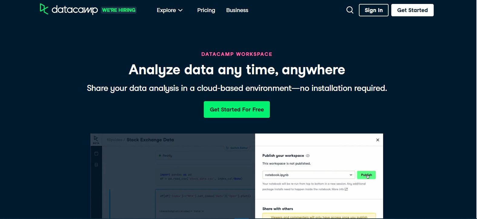 Datacamp Workspace 網站截圖