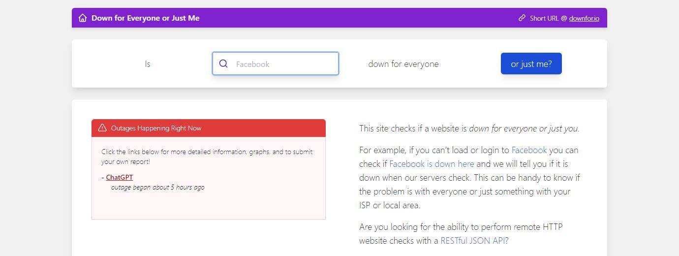 A Screenshot of Down for Everyone or Just Me s Landing Page