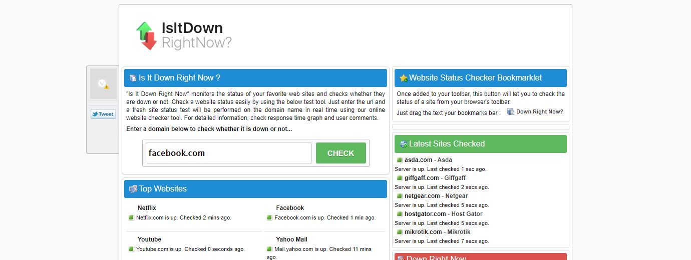 A Screenshot of Is It Down Right Now s Landing Page