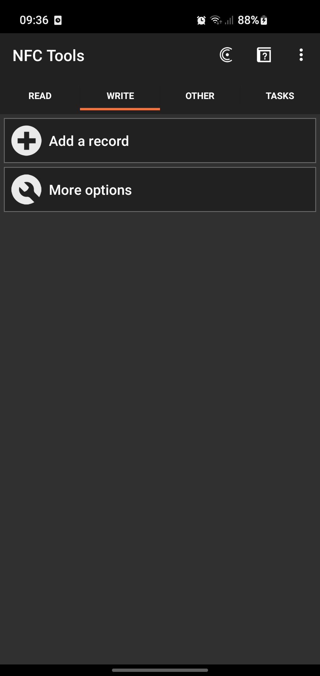 NFC tools app write tab.
