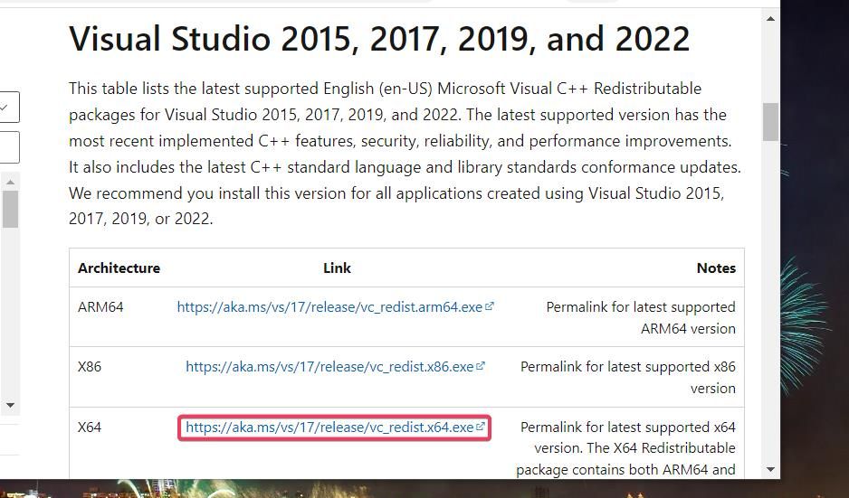 Visual C++ 2015-2022 的 X64 下載永久鏈接