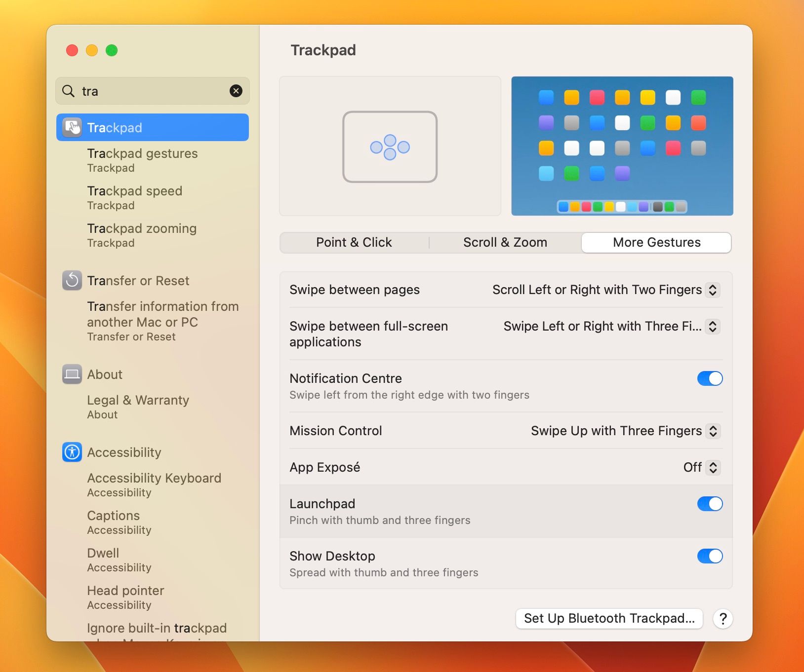 Trackpad gestures to open launchpad