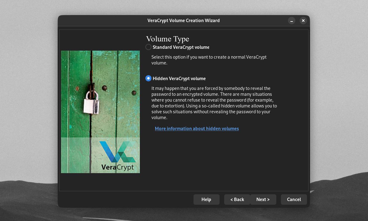 VeraCrypt 加密卷創建嚮導選項，用於創建隱藏的 VeraCrypt 加密卷