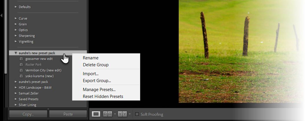 Installed Lightroom presets