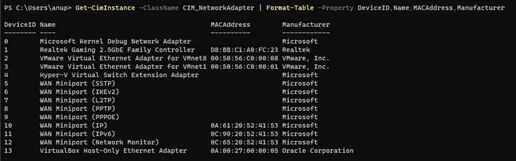 get ciminstance classname cim networkadapter